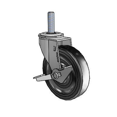 Regent Threaded Stem Polished Nickel Swivel Caster with 4 x .9375 Black Hard Rubber Wheel and Side Brake