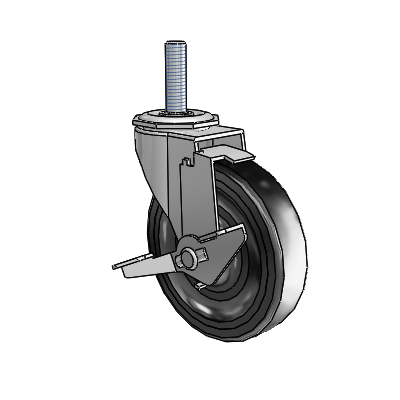 Regent Threaded Stem Polished Nickel Swivel Caster with 4 x .9375 Black Soft Rubber Wheel and Tread Lock Brake