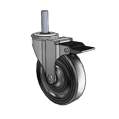 Regent Threaded Stem Polished Nickel Swivel Caster with 4 x .9375 Black Soft Rubber Wheel and Top Lock Brake