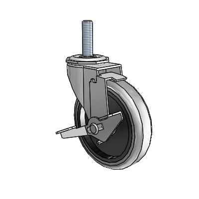Regent Threaded Stem Polished Nickel Swivel Caster with 4 x .9375 Grey Thermoplastic Rubber Wheel and Tread Lock Brake