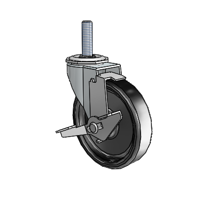 Regent Threaded Stem Zinc Swivel Caster with 4 x .9375 Black Polyolefin Wheel and Tread Lock Brake