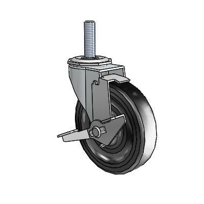 Regent Threaded Stem Zinc Swivel Caster with 4 x .9375 Black Hard Rubber Wheel and Tread Lock Brake