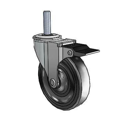 Regent Threaded Stem Zinc Swivel Caster with 4 x .9375 Black Soft Rubber Wheel and Top Lock Brake