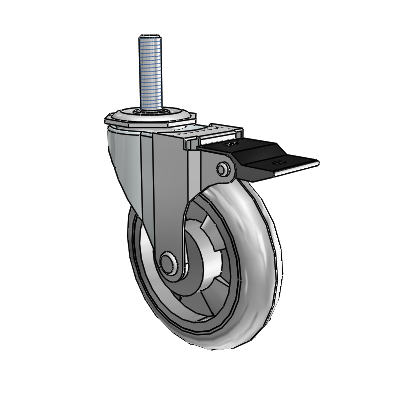 Regent Threaded Stem Zinc Swivel Caster with 4 x .9375 Grey MonoTech Wheel and Top Lock Brake