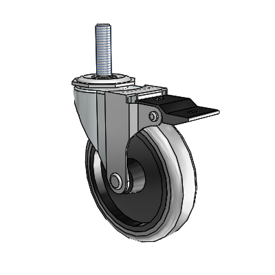 Roulette pivotante Regent à tige filetée en zinc, équipée de 4 roues en caoutchouc thermoplastique gris de 0,9375 et d'un frein à blocage par le haut