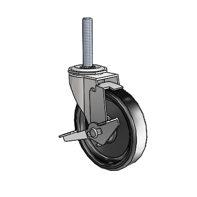 Regent Threaded Stem Bright Chrome Swivel Caster with 4 x .9375 Black Polyolefin Wheel and Tread Lock Brake