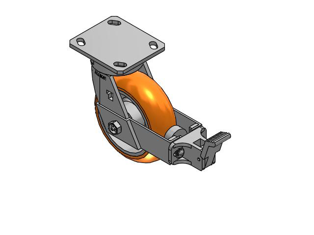 170 Series Top Plate Swivel Caster with 6 x 2 Orange Tread on Aluminum Core AN - Round Polyurethane (Aluminum Core) Wheel and Face Brake