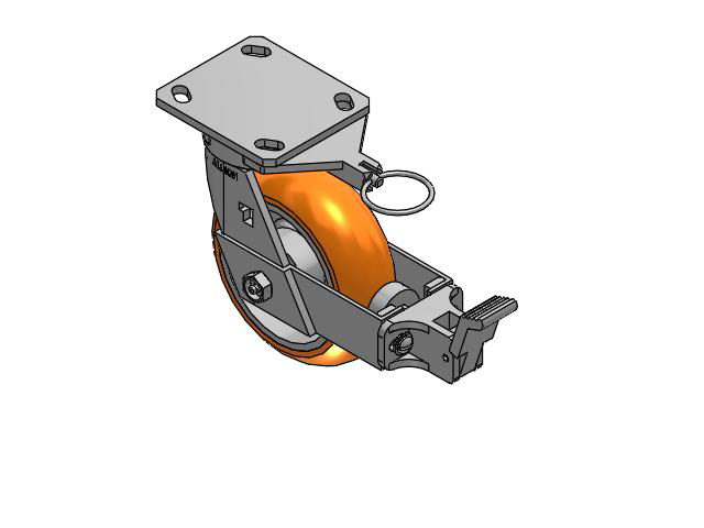 170 Series Top Plate Swivel Caster with 6 x 2 Orange Tread on Aluminum Core AN - Round Polyurethane (Aluminum Core) Wheel and Face Brake
