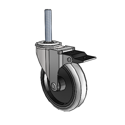 Regent Threaded Stem Bright Chrome Swivel Caster with 4 x .9375 Grey Thermoplastic Rubber Wheel and Top Lock Brake