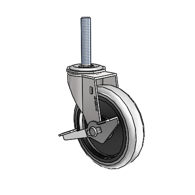 Regent Threaded Stem Bright Chrome Swivel Caster with 4 x .9375 Grey Thermoplastic Urethane Wheel and Side Brake