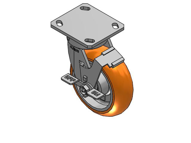 170 Series Top Plate Swivel Caster with 6 x 2 Orange Tread on Aluminum Core AN - Round Polyurethane (Aluminum Core) Wheel and Face Brake
