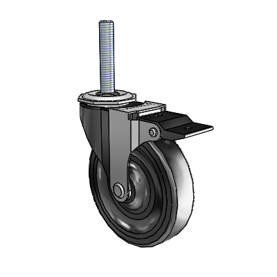 Regent Threaded Stem Black Oxide Swivel Caster with 4 x .9375 Black Hard Rubber Wheel and Top Lock Brake