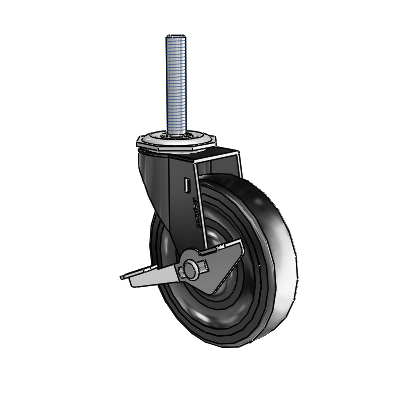 Regent Threaded Stem Black Oxide Swivel Caster with 4 x .9375 Black Soft Rubber Wheel and Side Brake