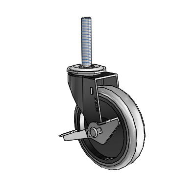 Regent Threaded Stem Black Oxide Swivel Caster with 4 x .9375 Grey Thermoplastic Rubber Wheel and Side Brake