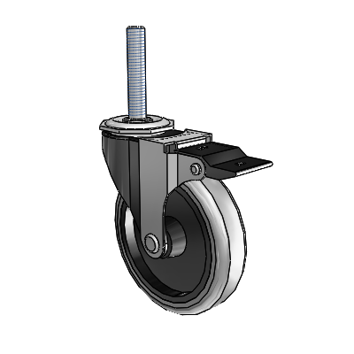 Regent Threaded Stem Black Oxide Swivel Caster with 4 x .9375 Grey Thermoplastic Rubber Wheel and Top Lock Brake