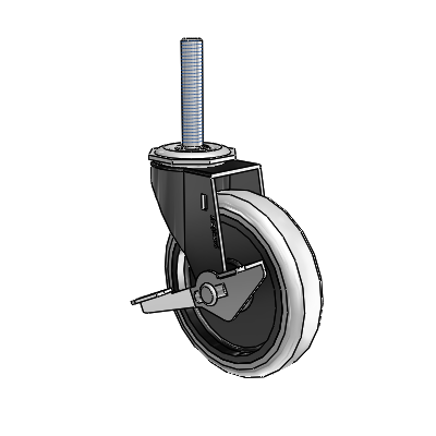 Regent Threaded Stem Black Oxide Swivel Caster with 4 x .9375 Grey Thermoplastic Urethane Wheel and Side Brake