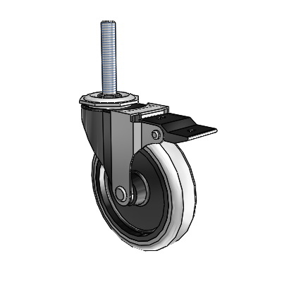 Regent Threaded Stem Black Oxide Swivel Caster with 4 x .9375 Grey Thermoplastic Urethane Wheel and Top Lock Brake