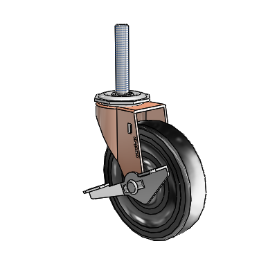 Regent Threaded Stem Copper Oxide Swivel Caster with 4 x .9375 Black Soft Rubber Wheel and Side Brake