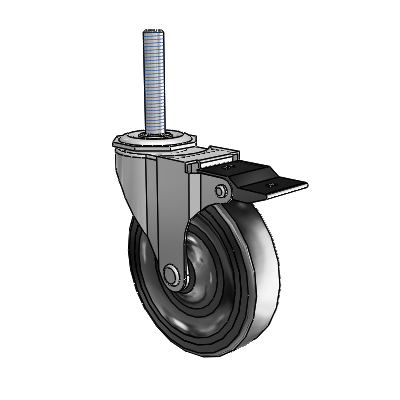 Regent Threaded Stem Polished Nickel Swivel Caster with 4 x .9375 Black Soft Rubber Wheel and Top Lock Brake