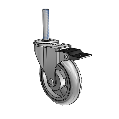 Regent Threaded Stem Polished Nickel Swivel Caster with 4 x .9375 Grey MonoTech Wheel and Top Lock Brake