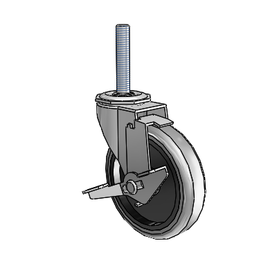 Regent Threaded Stem Polished Nickel Swivel Caster with 4 x .9375 Grey Thermoplastic Rubber Wheel and Tread Lock Brake