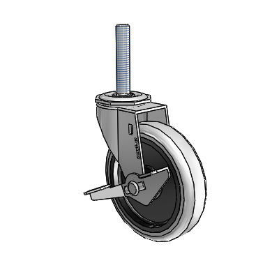 Regent Threaded Stem Polished Nickel Swivel Caster with 4 x .9375 Grey Thermoplastic Urethane Wheel and Side Brake