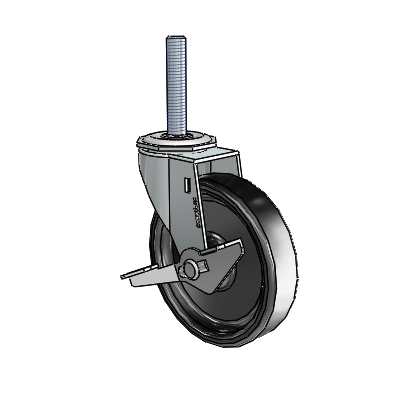 Regent Threaded Stem Zinc Swivel Caster with 4 x .9375 Black Polyolefin Wheel and Side Brake