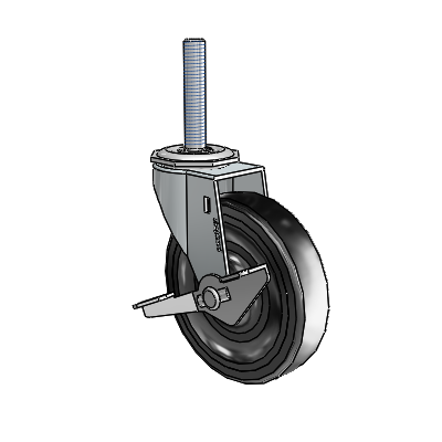 Regent Threaded Stem Zinc Swivel Caster with 4 x .9375 Black Hard Rubber Wheel and Side Brake