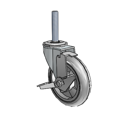 Regent Threaded Stem Zinc Swivel Caster with 4 x .9375 Grey MonoTech Wheel and Tread Lock Brake