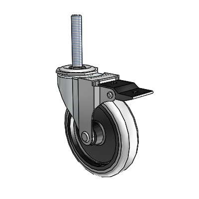 Regent Threaded Stem Zinc Swivel Caster with 4 x .9375 Grey Thermoplastic Urethane Wheel and Top Lock Brake