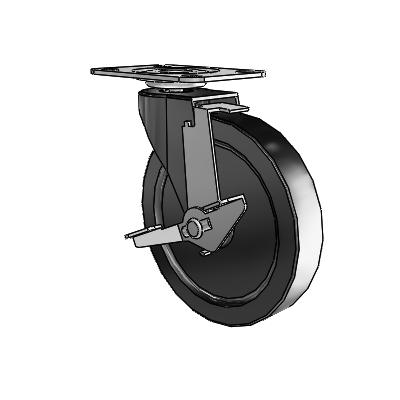 Regent Top Plate Black Oxide Swivel Caster with 5 x .9375 Black Polyolefin Wheel and Tread Lock Brake