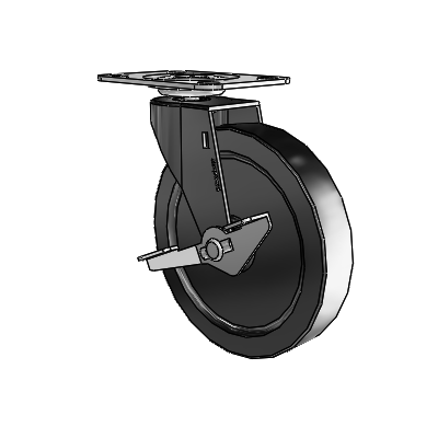 Roulette pivotante Regent à plaque supérieure oxydée noire, équipée de 5 roues en polyoléfine noire de 0,9375 et d'un frein latéral