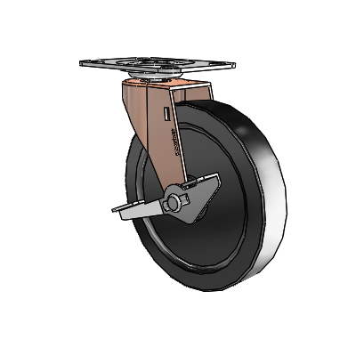 Regent Top Plate Copper Oxide Swivel Caster with 5 x .9375 Black Polyolefin Wheel and Side Brake