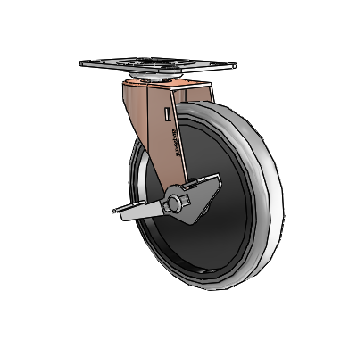 Regent Top Plate Copper Oxide Swivel Caster with 5 x .9375 Grey Thermoplastic Rubber Wheel and Side Brake