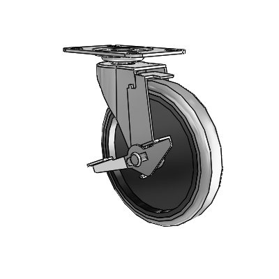 Regent Top Plate Polished Nickel Swivel Caster with 5 x .9375 Grey Thermoplastic Rubber Wheel and Tread Lock Brake