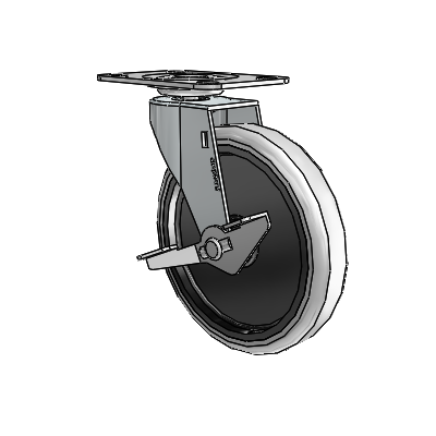 Regent Top Plate Zinc Swivel Caster with 5 x .9375 Grey Thermoplastic Urethane Wheel and Side Brake