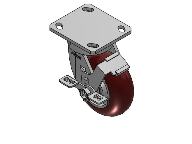 170 Series Top Plate Swivel Caster with 5 x 2 Maroon Tread on Aluminum Core AX - Round Polyurethane (Aluminum Core) Wheel and Face Brake