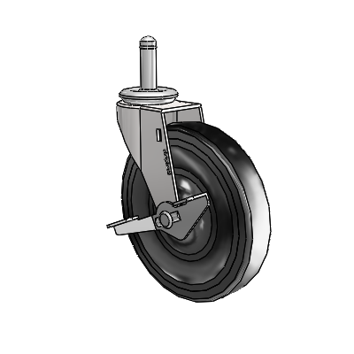 Regent Grip Ring Bright Chrome Swivel Caster with 5 x .9375 Black Soft Rubber Wheel and Side Brake