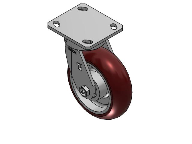 170 Series Top Plate Swivel Caster with 6 x 2 Maroon Tread on Aluminum Core AX - Round Polyurethane (Aluminum Core) Wheel
