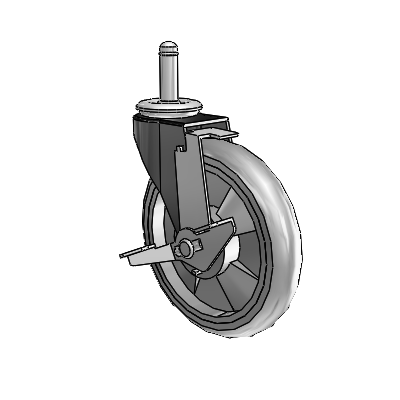 Roulette pivotante Regent Grip Ring à revêtement noir oxydé, équipée de 5 roues MonoTech grises de 0,9375 et d'un frein à blocage de la bande de roulement