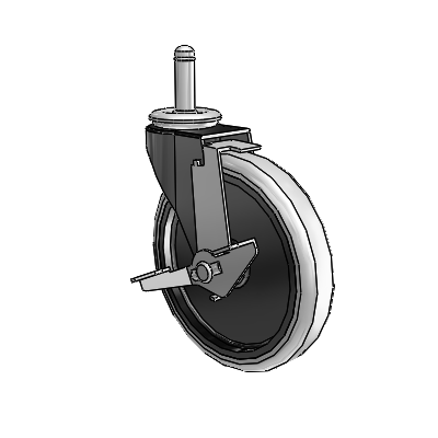 Roulette pivotante Regent Grip Ring à revêtement noir oxydé, équipée de 5 roues en uréthane thermoplastique gris de 0,9375 et d'un frein à blocage de la bande de roulement