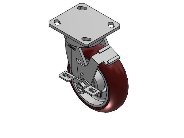 170 Series Top Plate Swivel Caster with 6 x 2 Maroon Tread on Aluminum Core AX - Round Polyurethane (Aluminum Core) Wheel and Face Brake