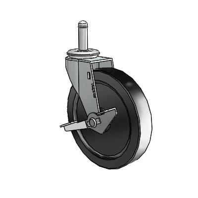 Regent Grip Ring Zinc Swivel Caster with 5 x .9375 Black Polyolefin Wheel and Side Brake