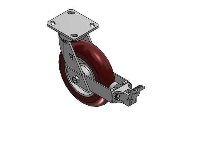 170 Series Top Plate Swivel Caster with 8 x 2 Maroon Tread on Aluminum Core AX - Round Polyurethane (Aluminum Core) Wheel and Face Brake