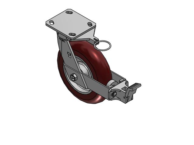 170 Series Top Plate Swivel Caster with 8 x 2 Maroon Tread on Aluminum Core AX - Round Polyurethane (Aluminum Core) Wheel and Face Brake