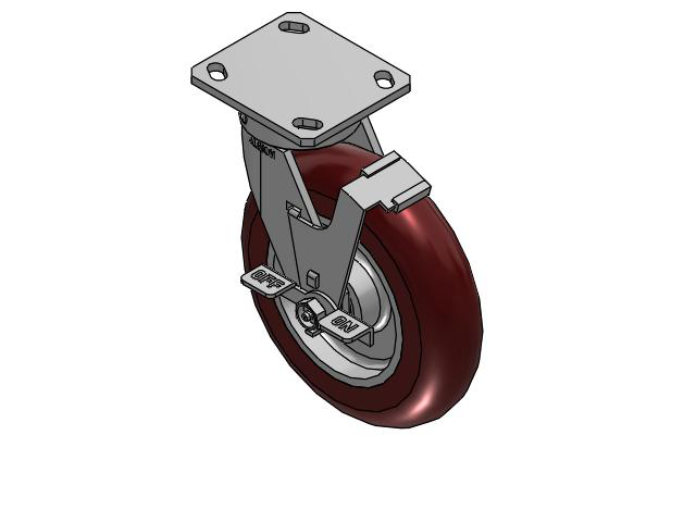 170 Series Top Plate Swivel Caster with 8 x 2 Maroon Tread on Aluminum Core AX - Round Polyurethane (Aluminum Core) Wheel and Face Brake