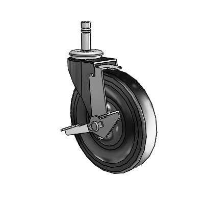 Roulette pivotante Regent Grip Ring à revêtement noir oxydé, équipée de 5 roues en caoutchouc dur noir de 0,9375 et d'un frein à blocage de la bande de roulement