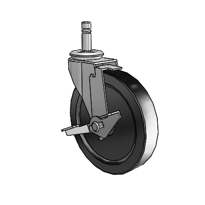 Regent Grip Ring Polished Nickel Swivel Caster with 5 x .9375 Black Polyolefin Wheel and Tread Lock Brake