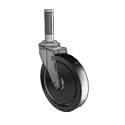 Regent Expanding Adapter Polished Nickel Swivel Caster with 5 x .9375 Black Polyolefin Wheel
