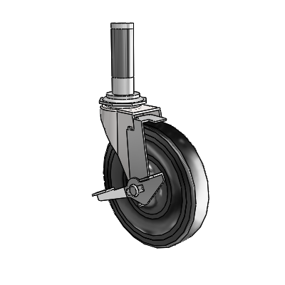 Regent Expanding Adapter Bright Chrome Swivel Caster with 5 x .9375 Black Hard Rubber Wheel and Tread Lock Brake